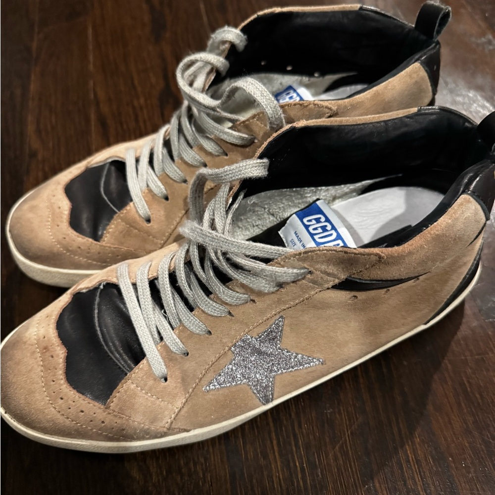Golden Goose MidStar - Tan and Black Hightop Men's Sneakers